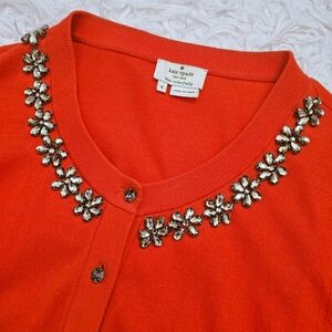 Kate Spade Live Colorfully Orange/Red Embellished Button Down Cardigan Top
